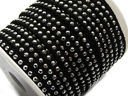 Veloursband, Wildleder-Imitat, schwarz m. Nieten, 3x2mm, 1m